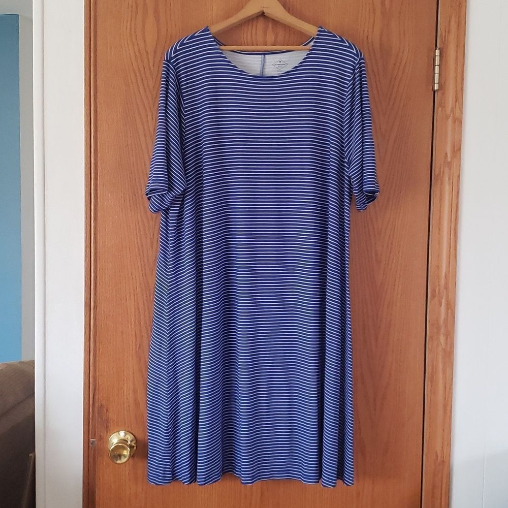 EUC St John's Bay Blue White Striped Shift Dress Sz 1X